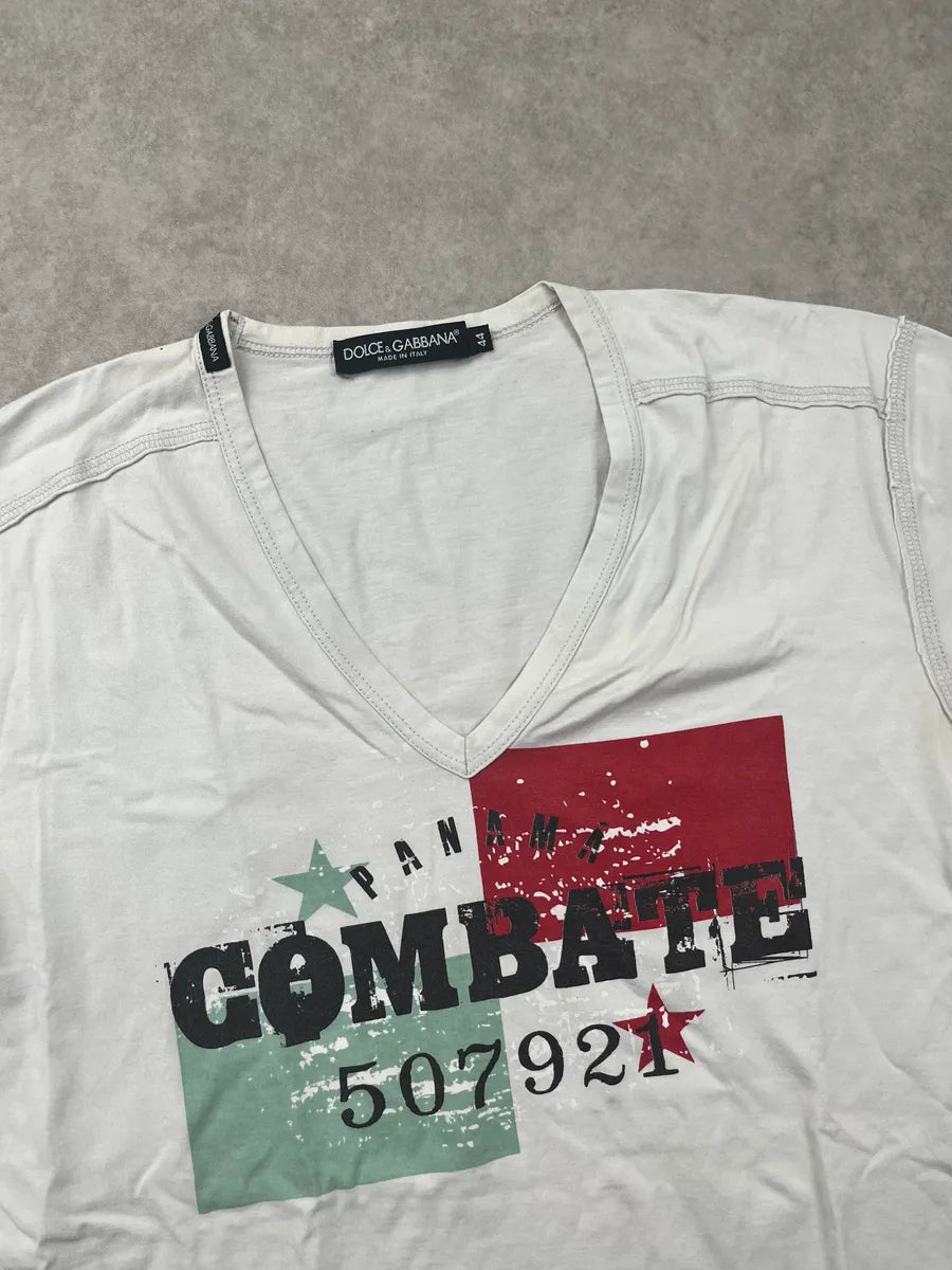 2000s Dolce & Gabbana Combate White V Neck T-Shirt pFxanAs 4