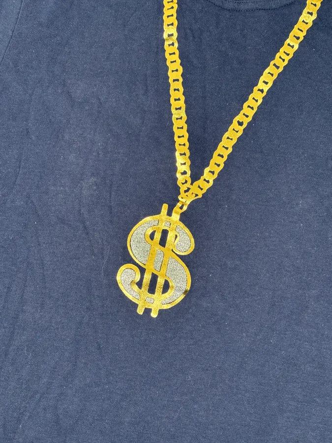 2000s Dolce & Gabbana Trompe Loeil Dollar Chain Navy T-Shirt GcmJQIM 6
