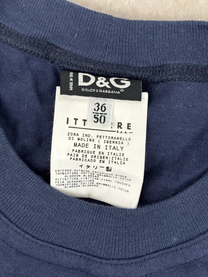 2000s Dolce & Gabbana Trompe Loeil Dollar Chain Navy T-Shirt GcmJQIM 7