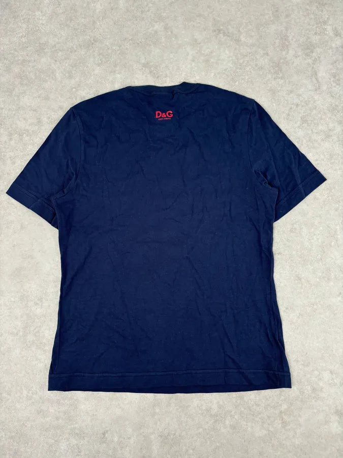 2000s Dolce & Gabbana Trompe Loeil Dollar Chain Navy T-Shirt GcmJQIM 4