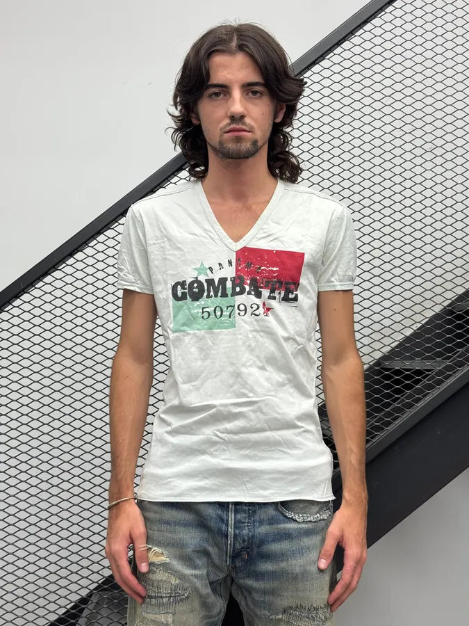 2000s Dolce & Gabbana Combate White V Neck T-Shirt pFxanAs 1
