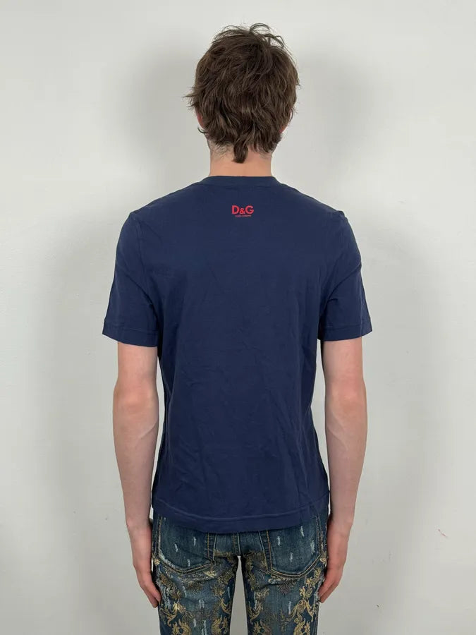 2000s Dolce & Gabbana Trompe Loeil Dollar Chain Navy T-Shirt GcmJQIM 2