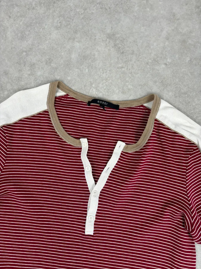 SS2008 Gucci Red Striped Henley T-Shirt nJSHsIW 3