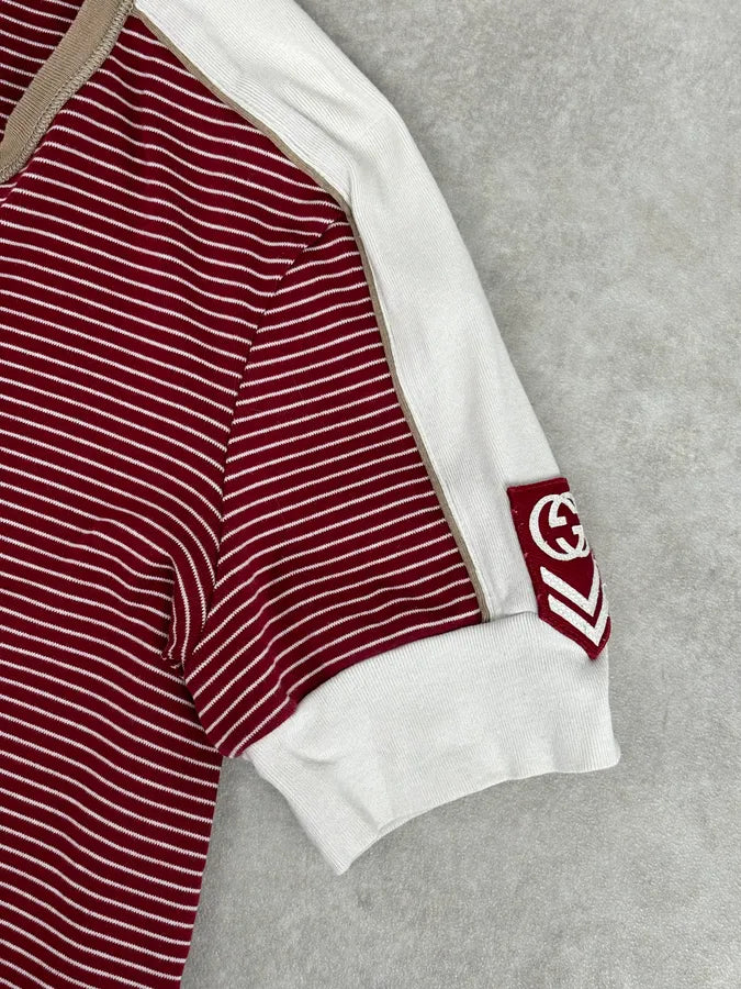 SS2008 Gucci Red Striped Henley T-Shirt nJSHsIW 6