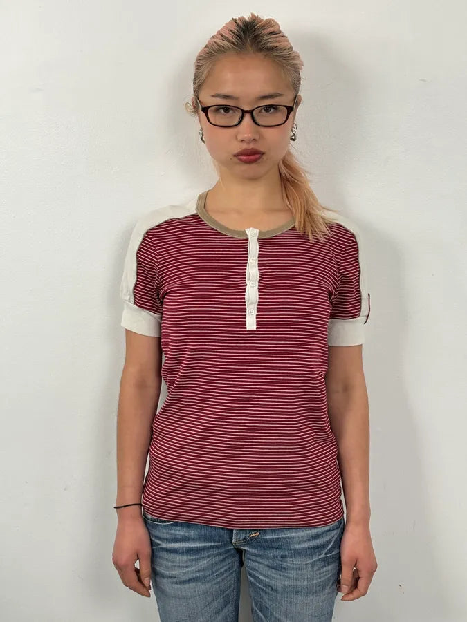 SS2008 Gucci Red Striped Henley T-Shirt nJSHsIW 1
