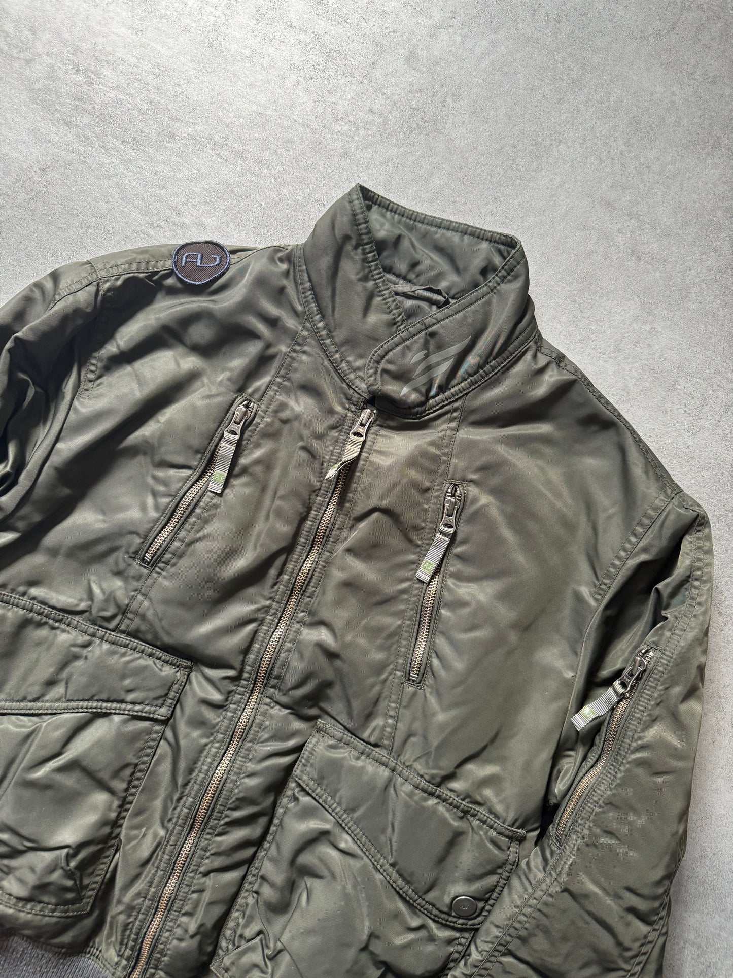 2000s Armani Utility Zippers Olive Bomber Jacket (M) - 10