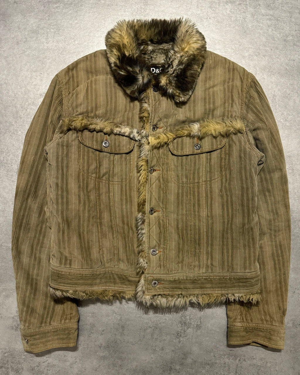 FW2001 Dolce & Gabbana Fur Corduroy Striped Jacket (L) - 4