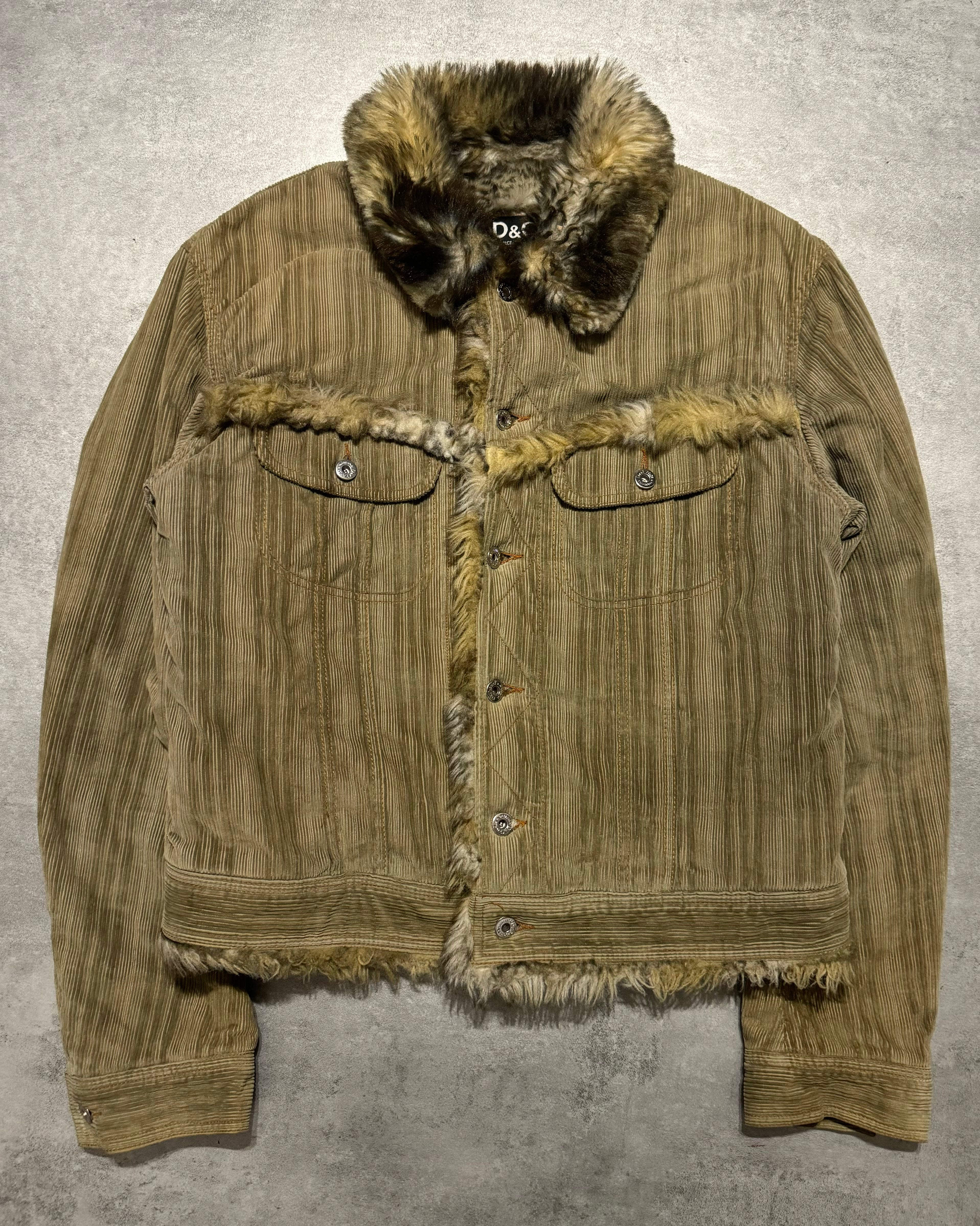 FW2001 Dolce & Gabbana Fur Corduroy Striped Jacket (L) - 4