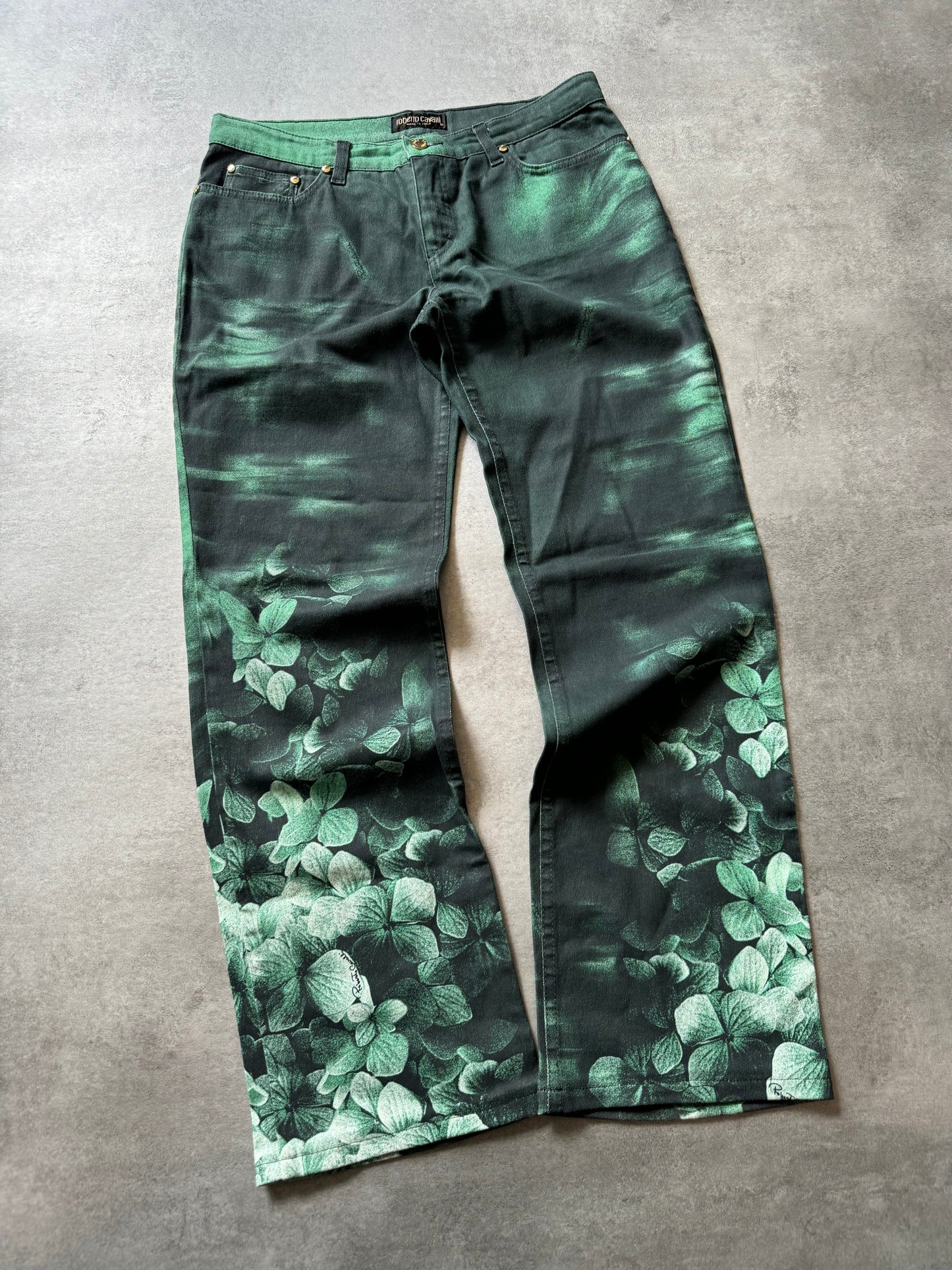 AW2000 Roberto Cavalli Floral Green Spectrum Pants (M) - 3