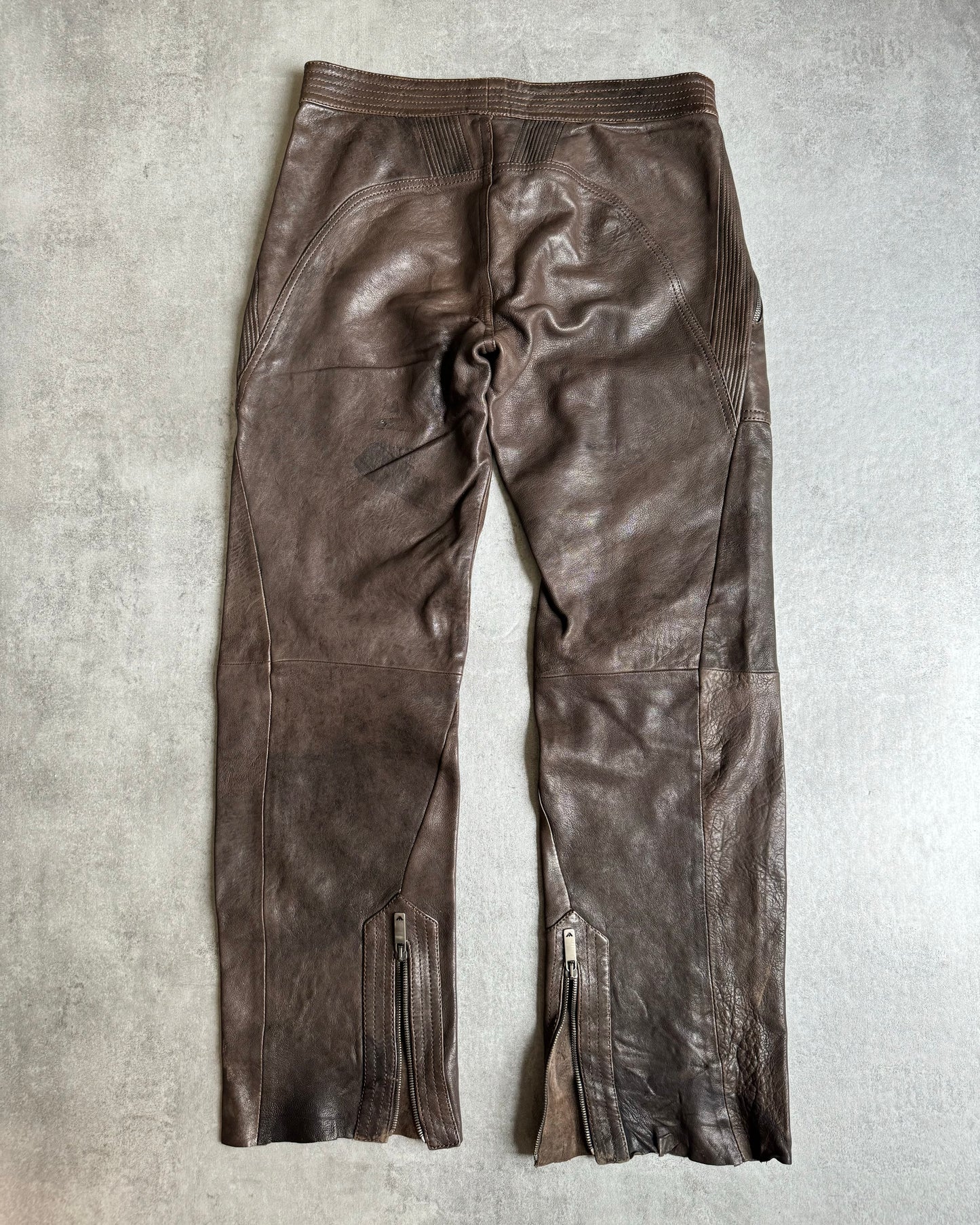 AW2003 Emporio Armani Precious Brown Leather Pants (M) - 5