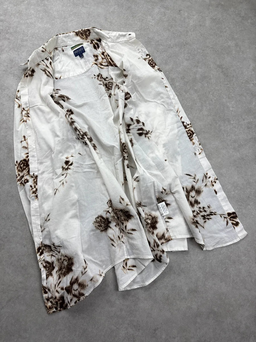2000s Kenzo White Blurred Floral Classy Shirt tAcXCuGs 6