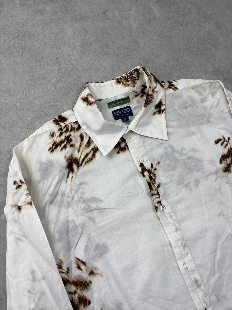 2000s Kenzo White Blurred Floral Classy Shirt tAcXCuGs 4