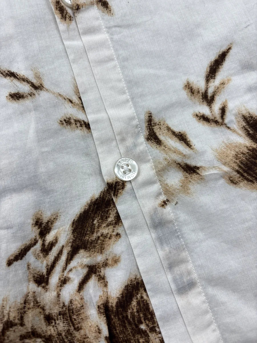2000s Kenzo White Blurred Floral Classy Shirt tAcXCuGs 9