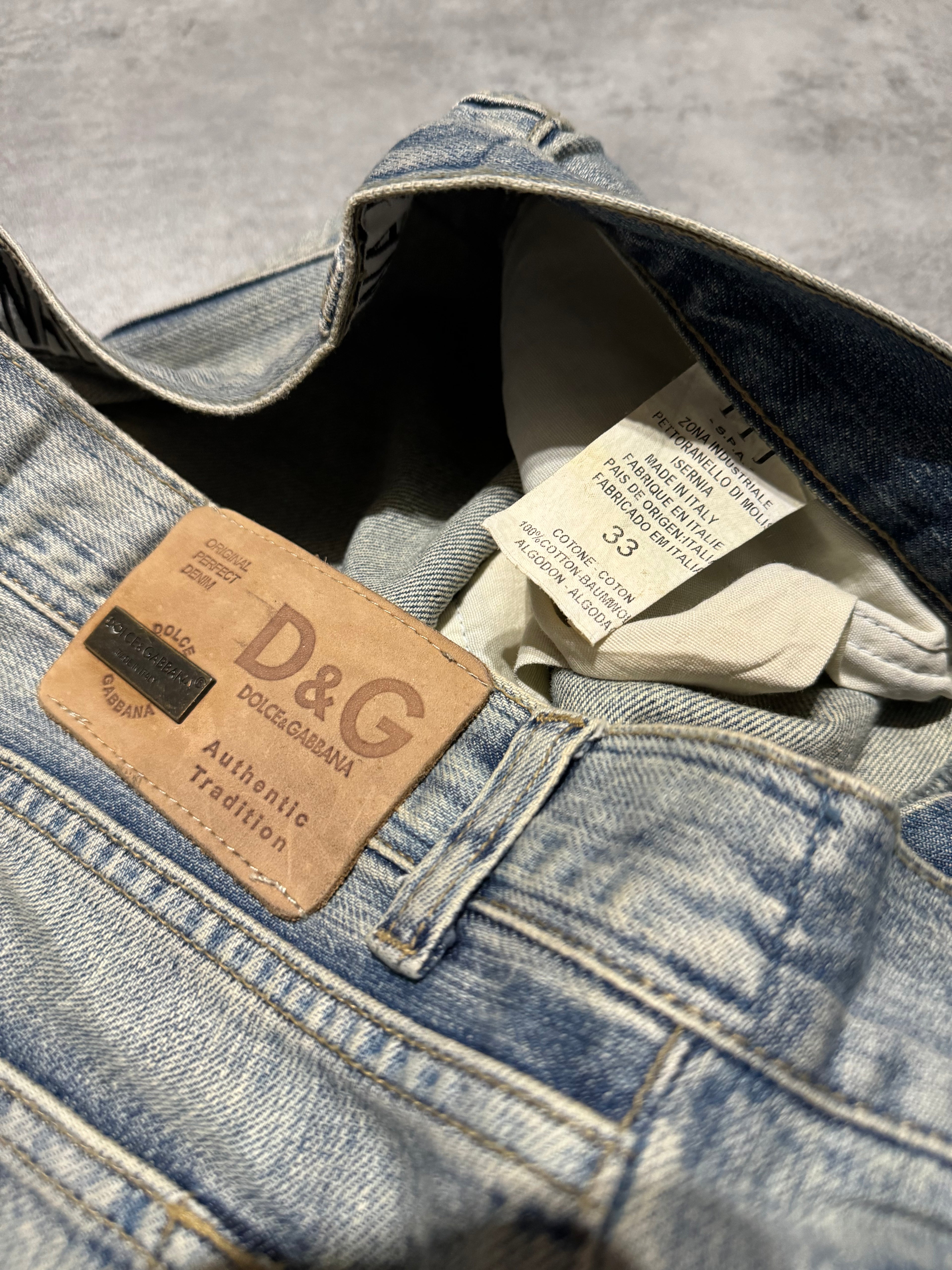 FW2005 Dolce & Gabbana Distressed Faded Poem Denim Jeans (L) - 5