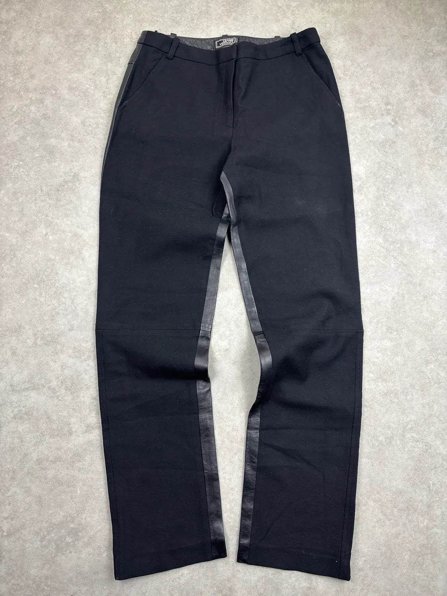 1990s Gianni Versace Couture Black Leather Moto Panel Pants tEnomKTz 1