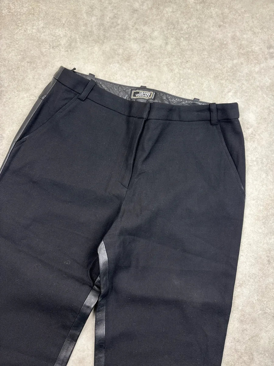 1990s Gianni Versace Couture Black Leather Moto Panel Pants tEnomKTz 6