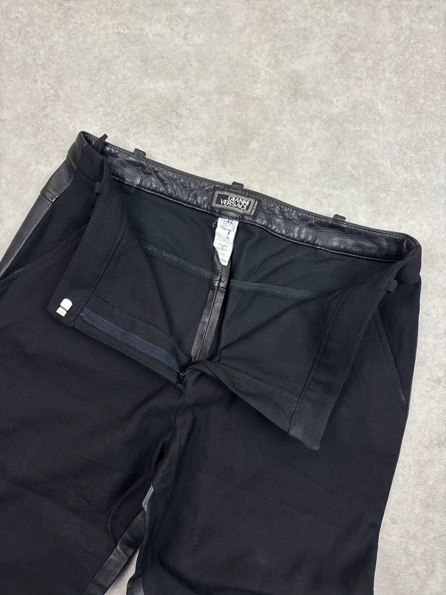 1990s Gianni Versace Couture Black Leather Moto Panel Pants tEnomKTz 10