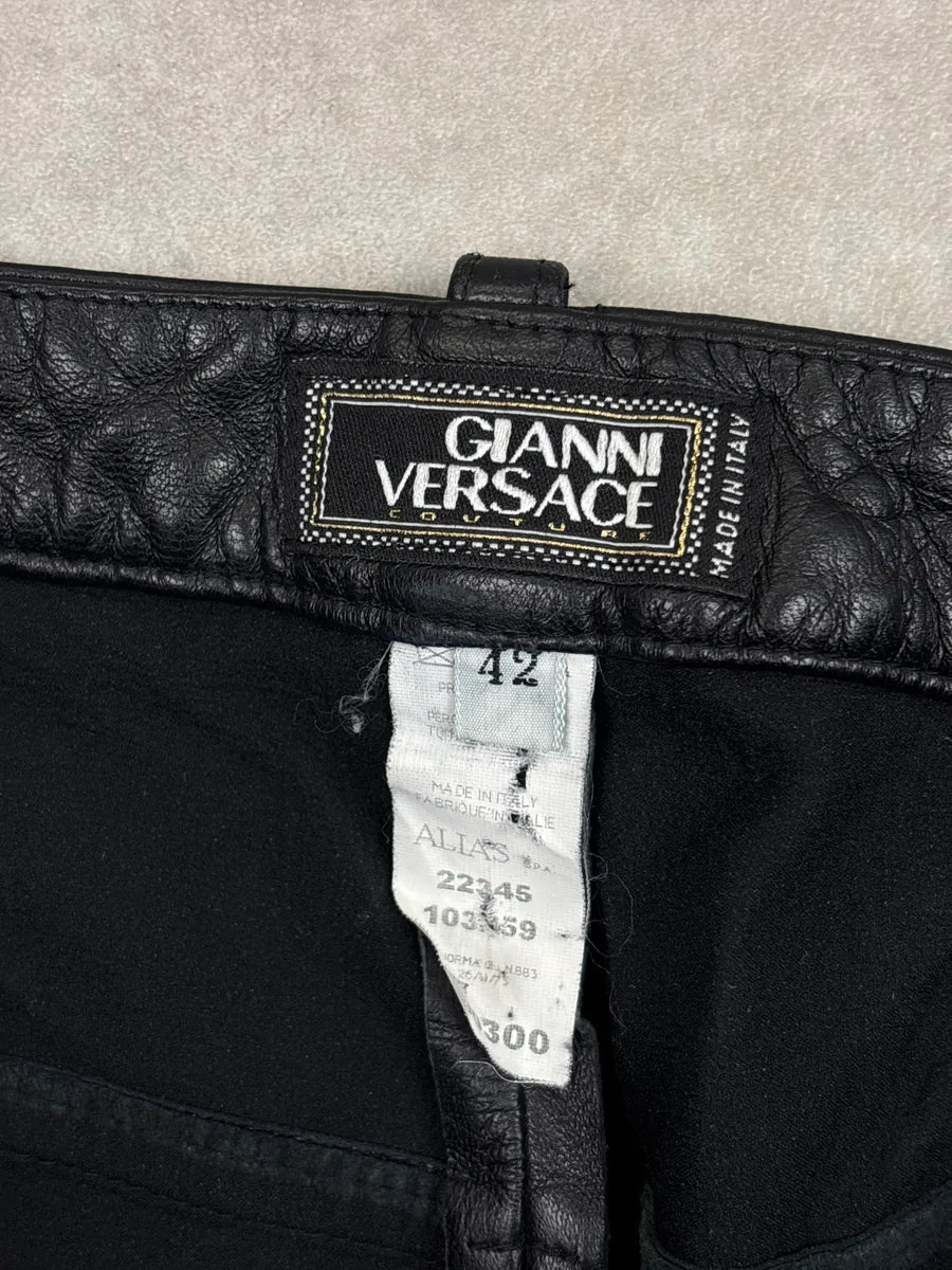 1990s Gianni Versace Couture Black Leather Moto Panel Pants tEnomKTz 11