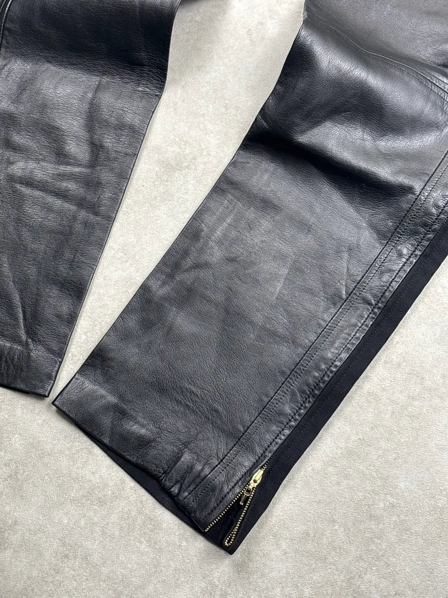 1990s Gianni Versace Couture Black Leather Moto Panel Pants tEnomKTz 7