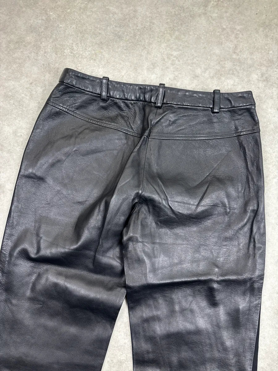 1990s Gianni Versace Couture Black Leather Moto Panel Pants tEnomKTz 8