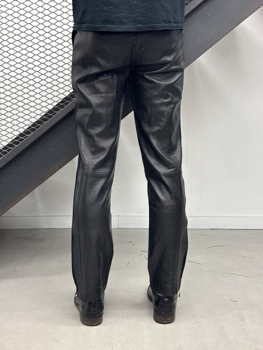 1990s Gianni Versace Couture Black Leather Moto Panel Pants tEnomKTz 4