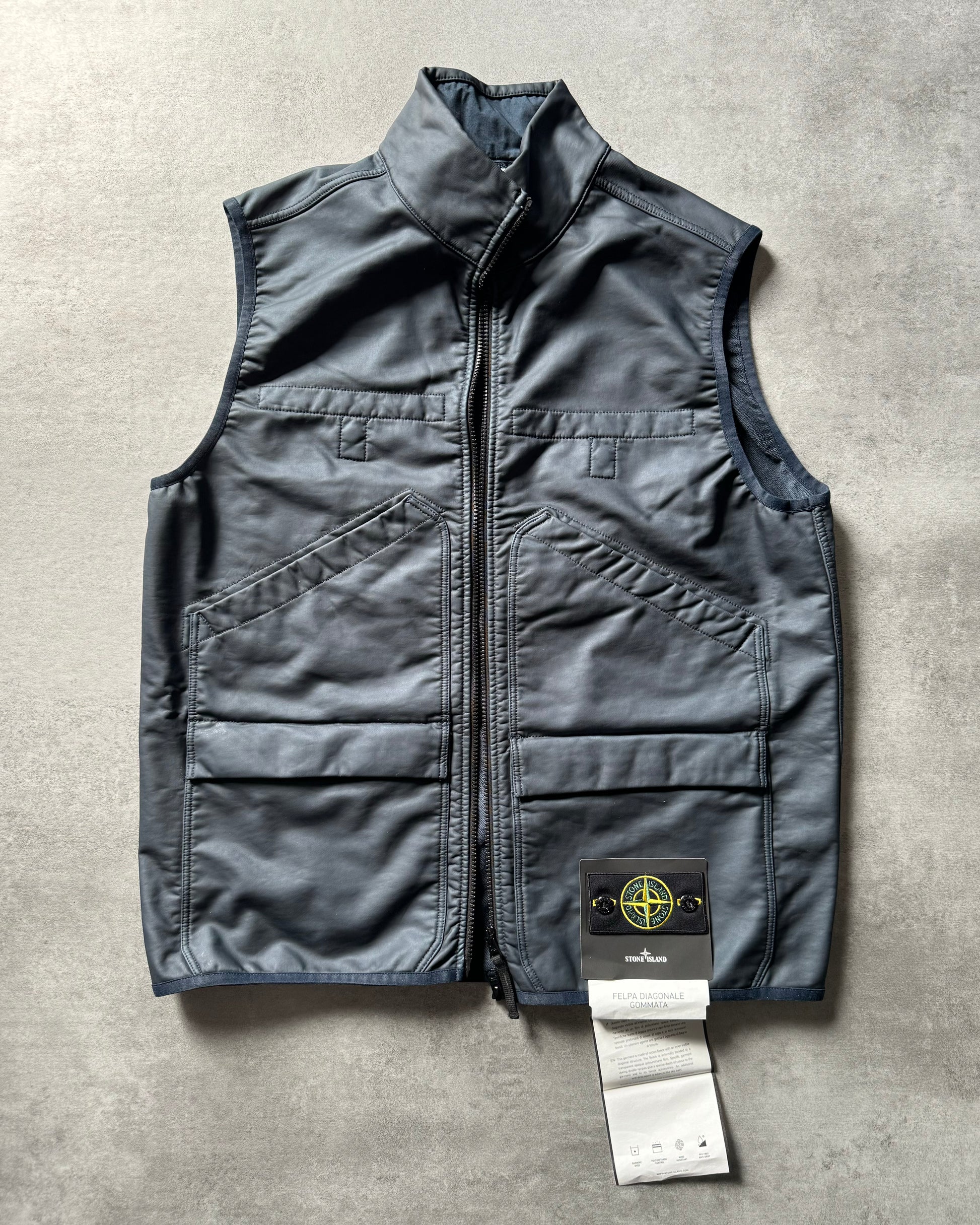 SS2022 Stone Island Diagonale Blue Dyed Sleeveless Jacket (L) - 4