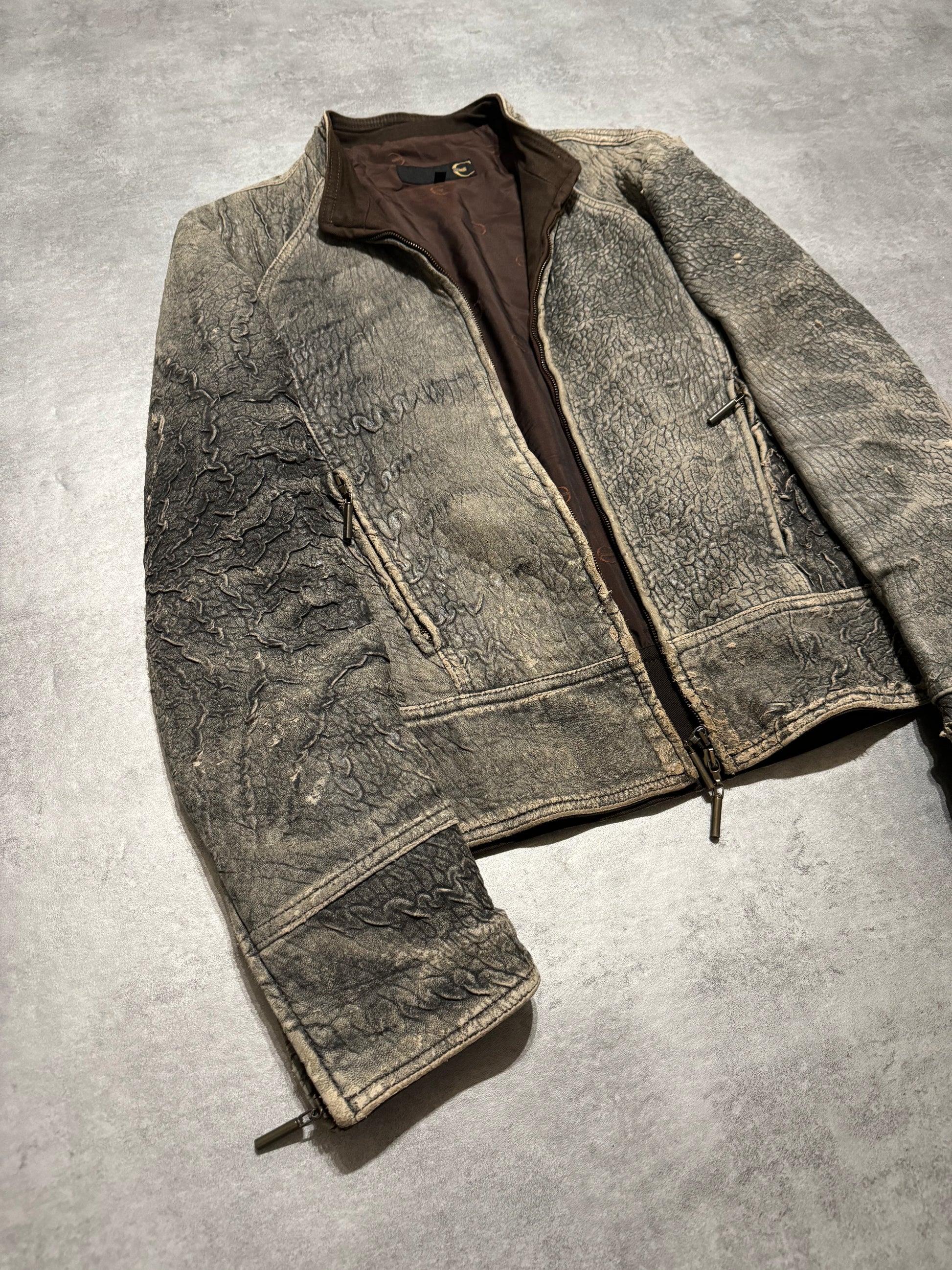 2000s Cavalli Scarred Raw Leather Jacket (M) - 7