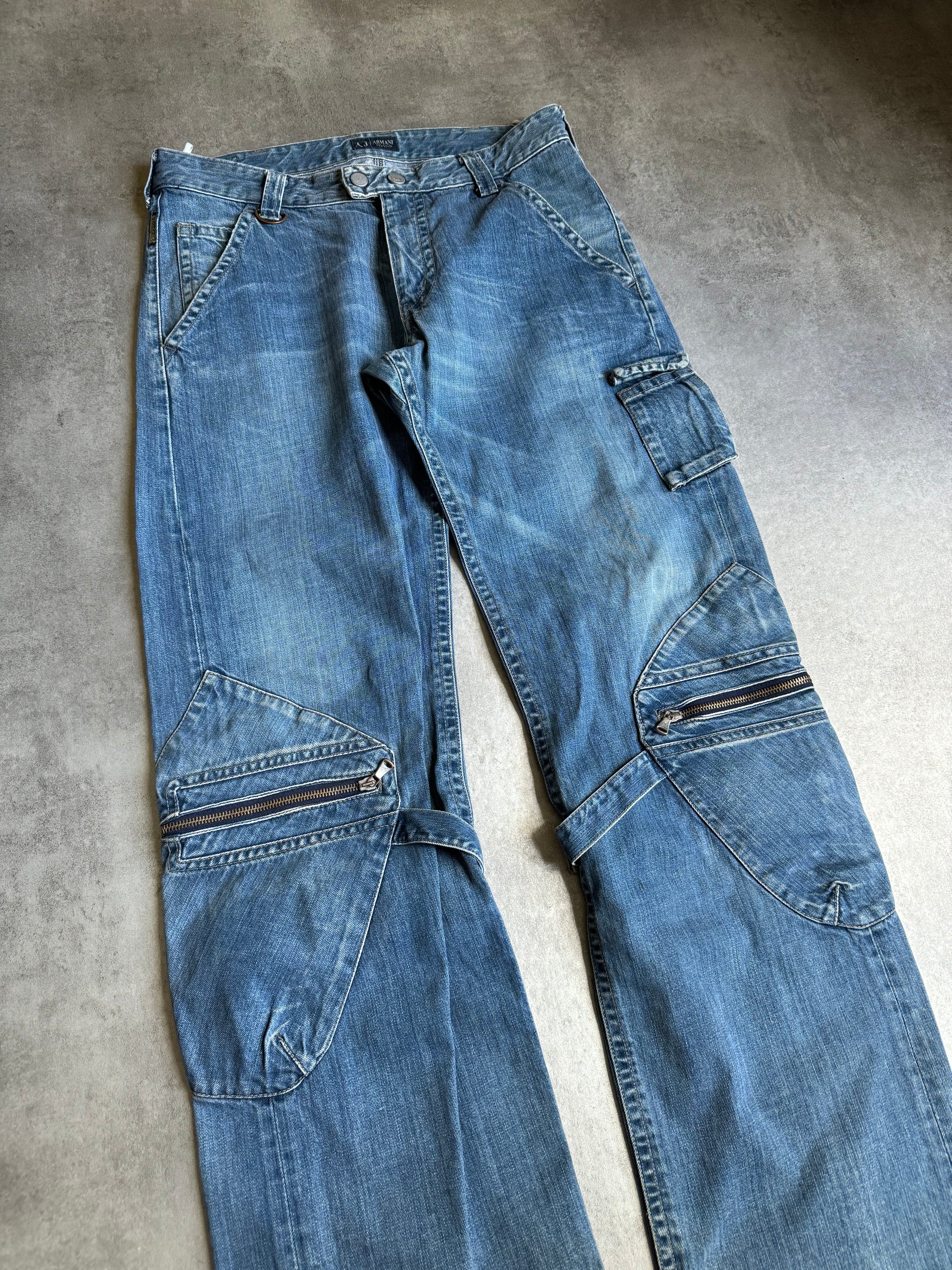 2000s Armani Bondage Cargo Denim Jeans (M) - 7