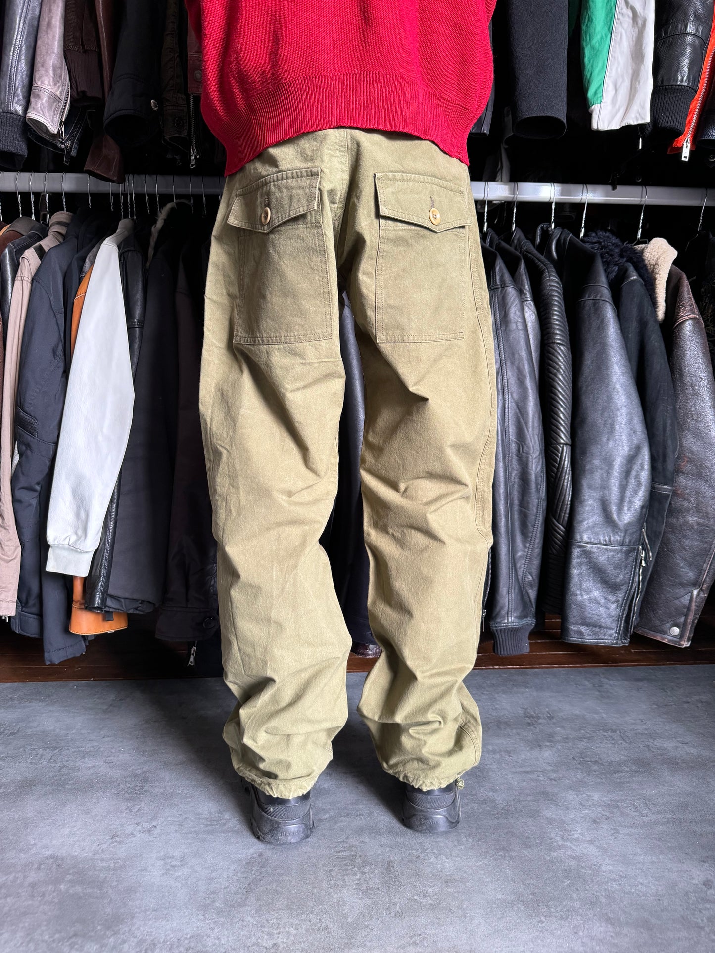 Yohji Yamamoto Olive Cargo Structured Pants (M) - 2