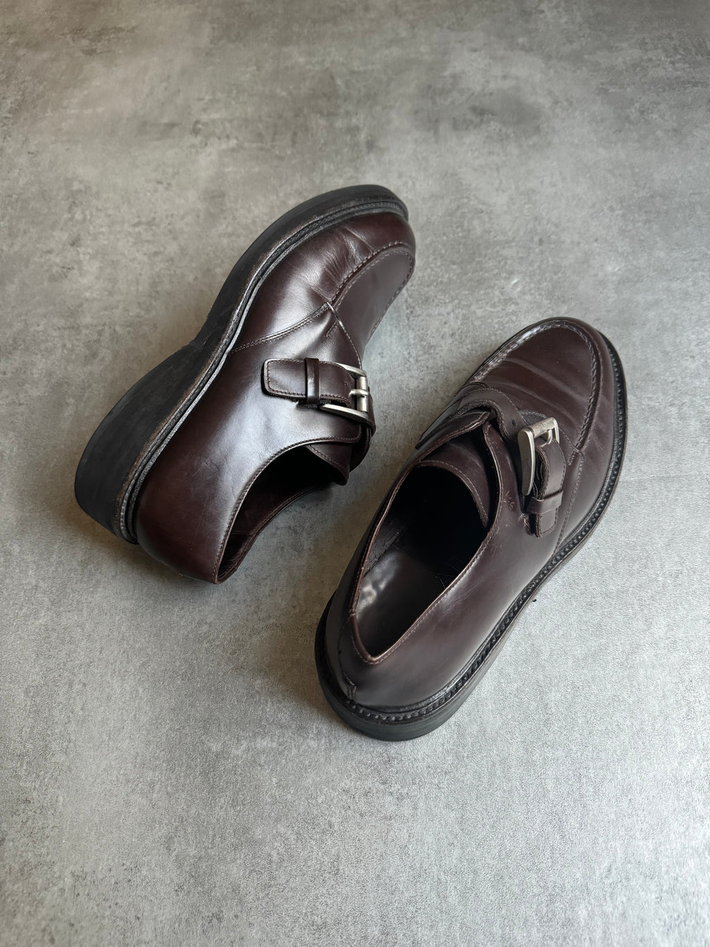 AW2016 Prada Brown Leather Monk Strap Buckle Shoes  (42) - 5