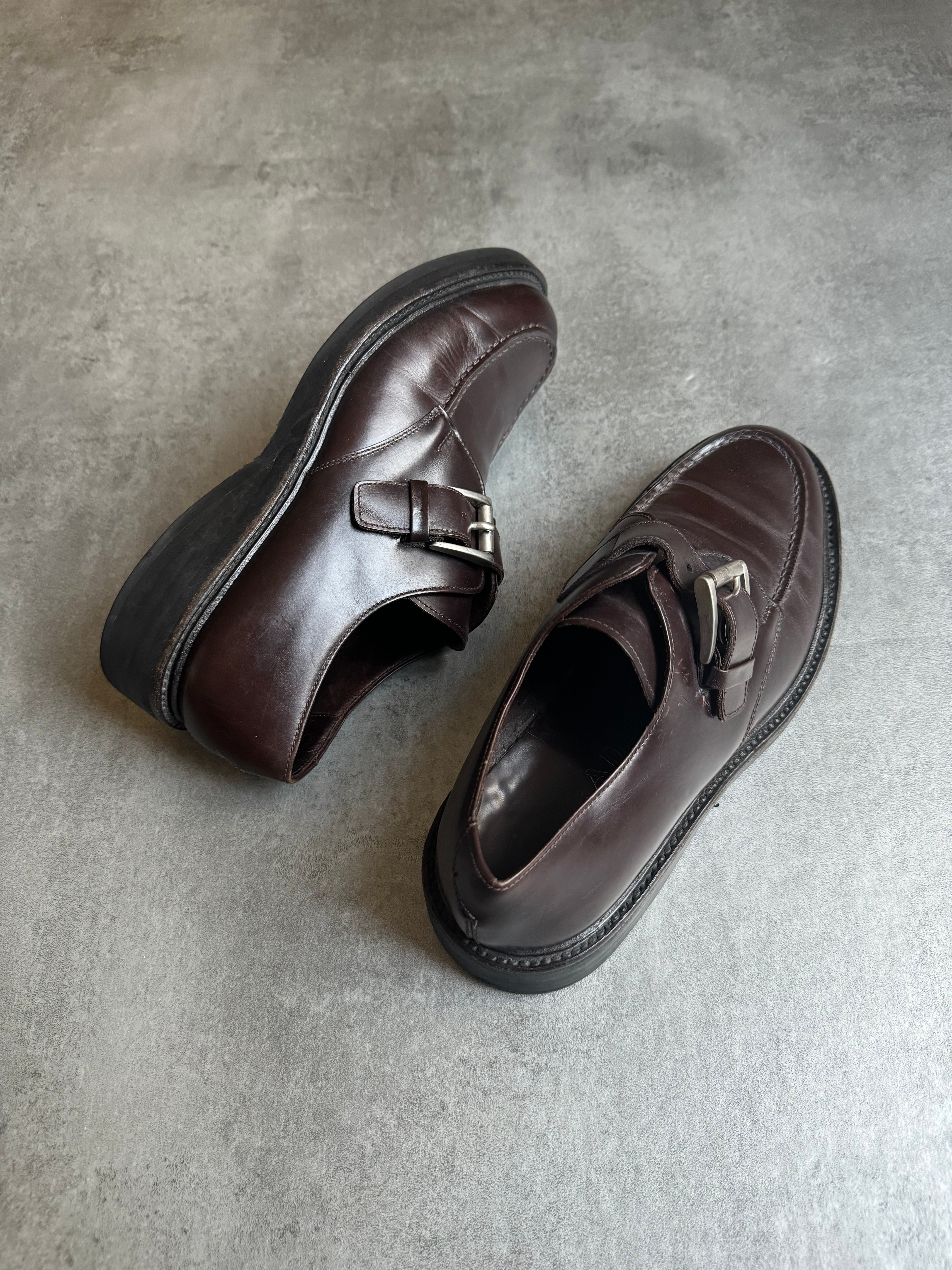 AW2016 Prada Brown Leather Monk Strap Buckle Shoes  (42) - 5