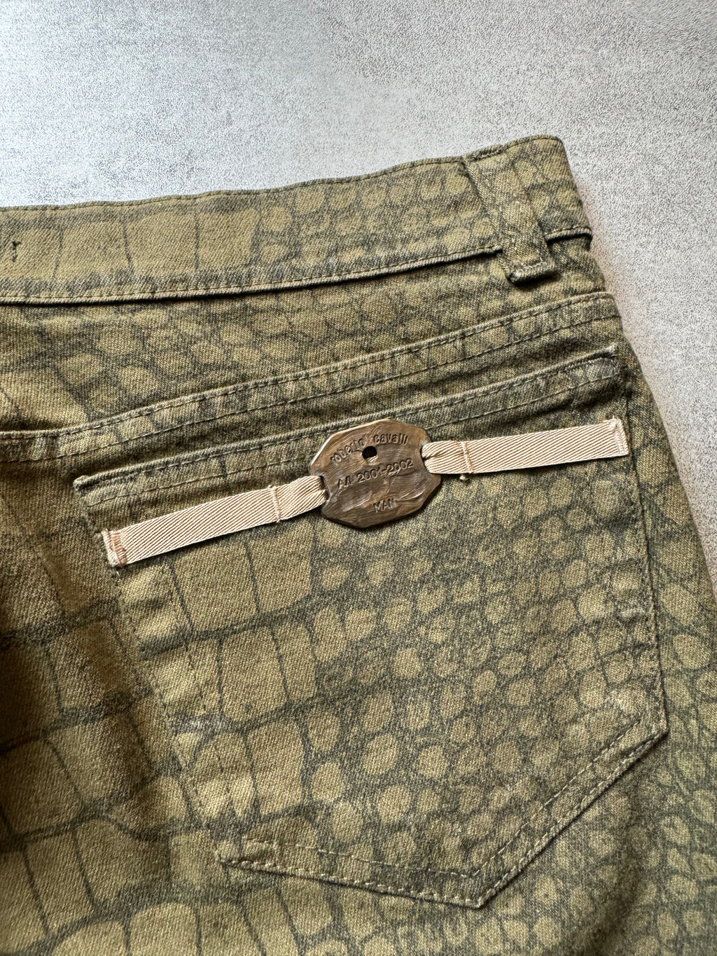AW2001 Roberto Cavalli Olive Crocodile Effect Pants (L) - 5