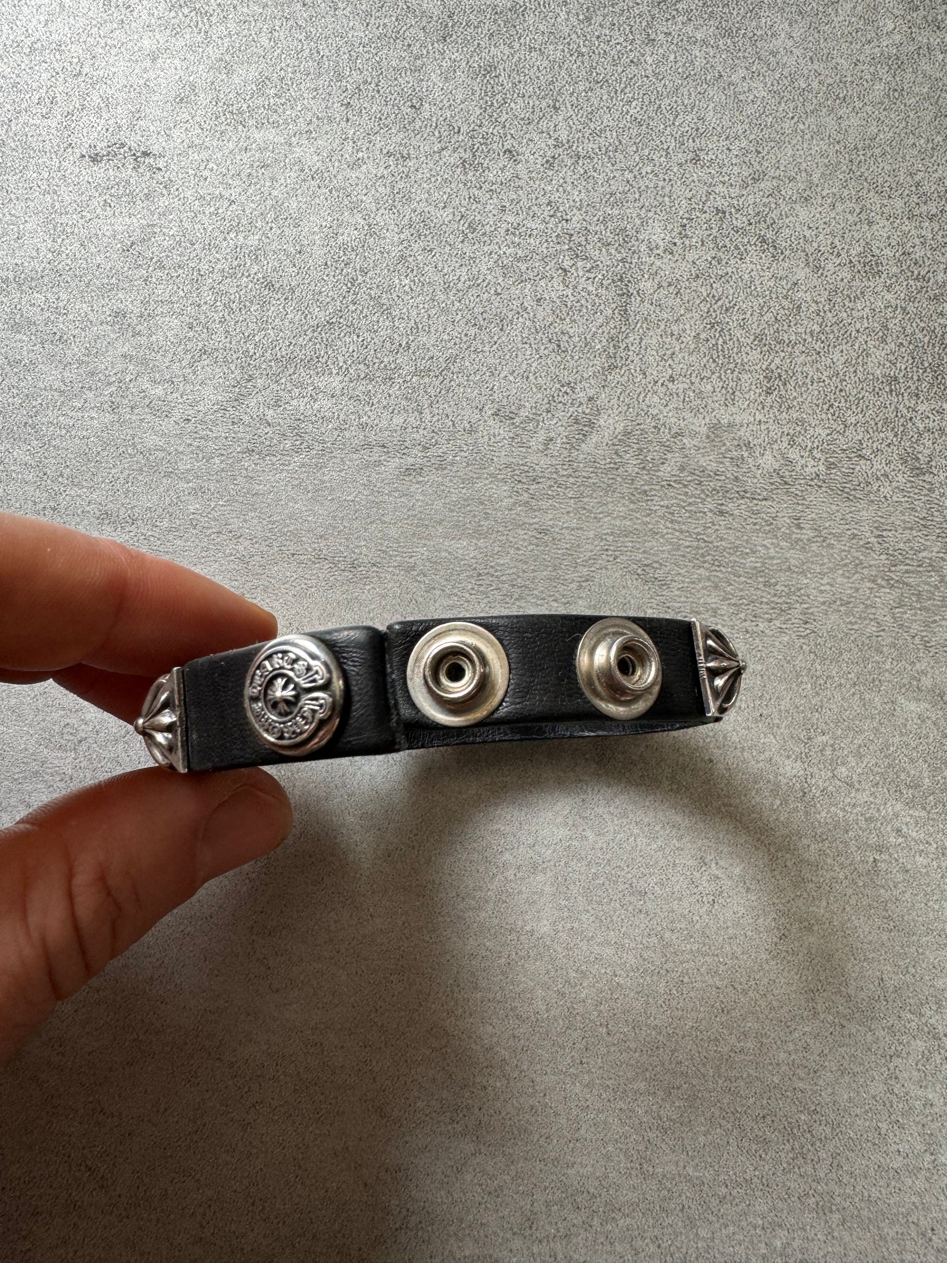 Chrome Hearts Pyramid Hinged Silver Leather Bracelet (OS) - 6