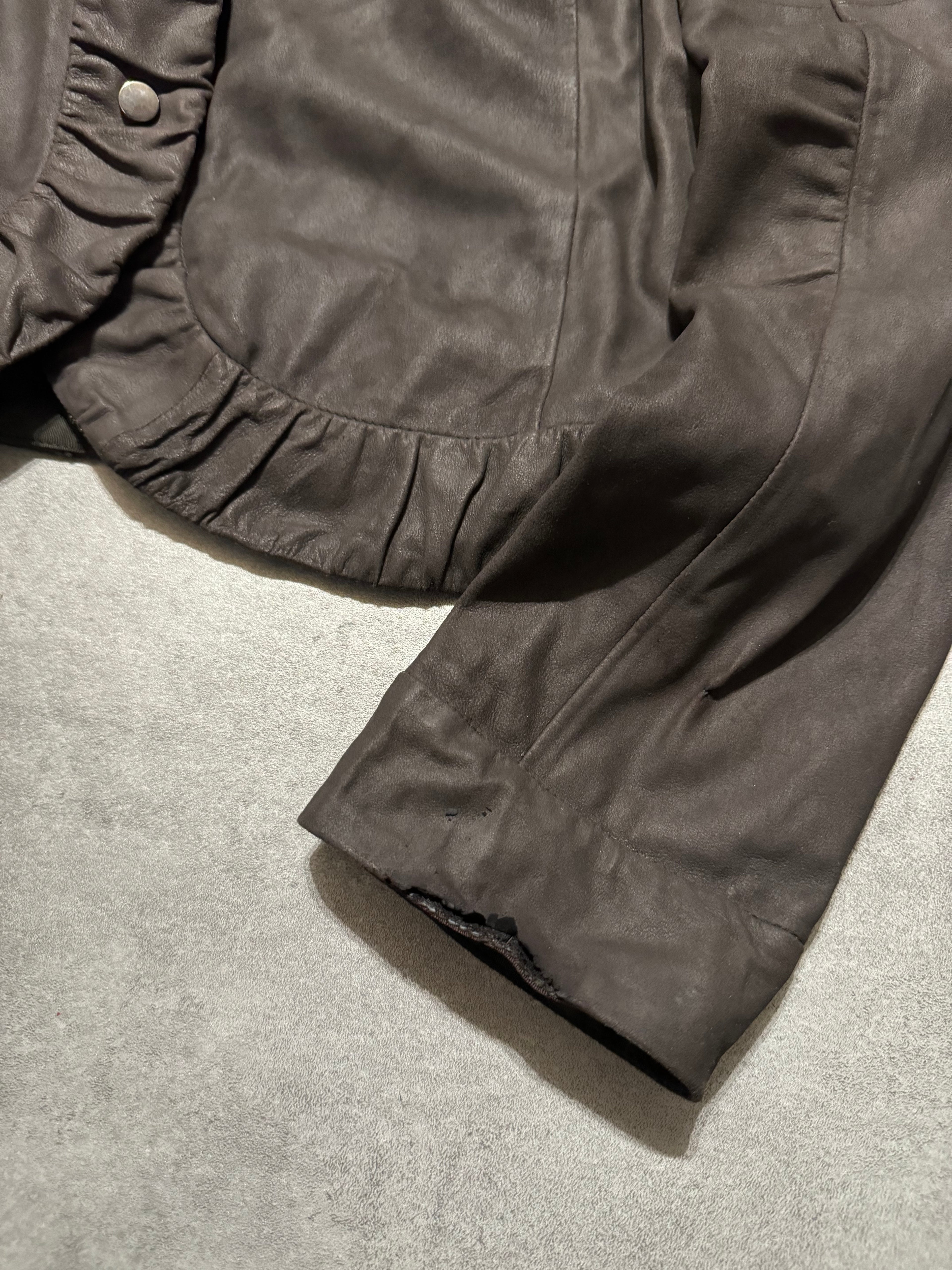 AW2007 Armani Collezioni Brown Goat Leather Buttoned Contemporary Jacket (S) - 7