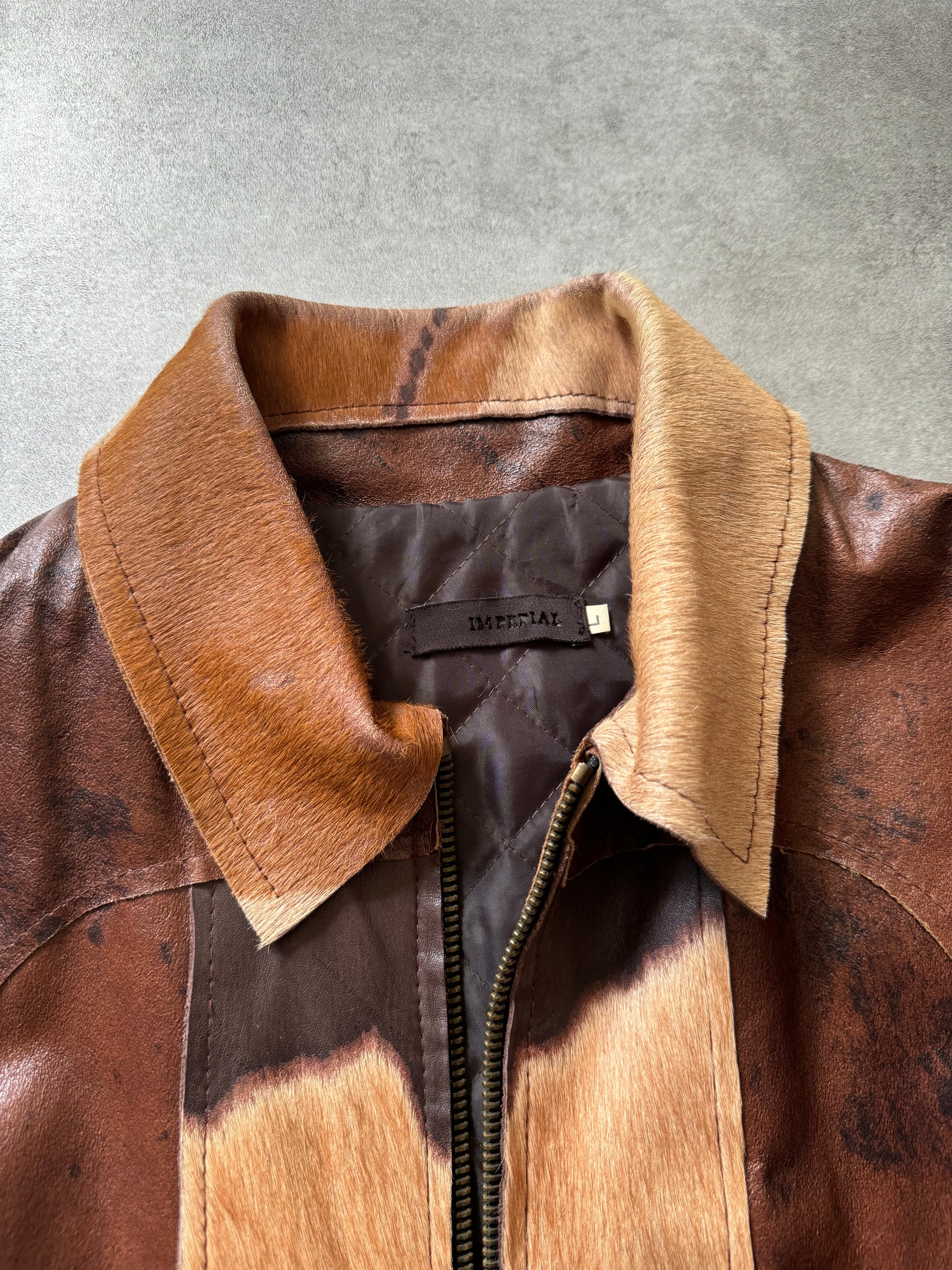 2000s Imperial Brown Fur Leather Cow Jacket  (L) - 10
