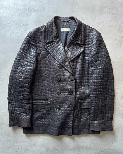 Dries Van Noten Black Crocodile Effect Smooth Blazer (S) - 1