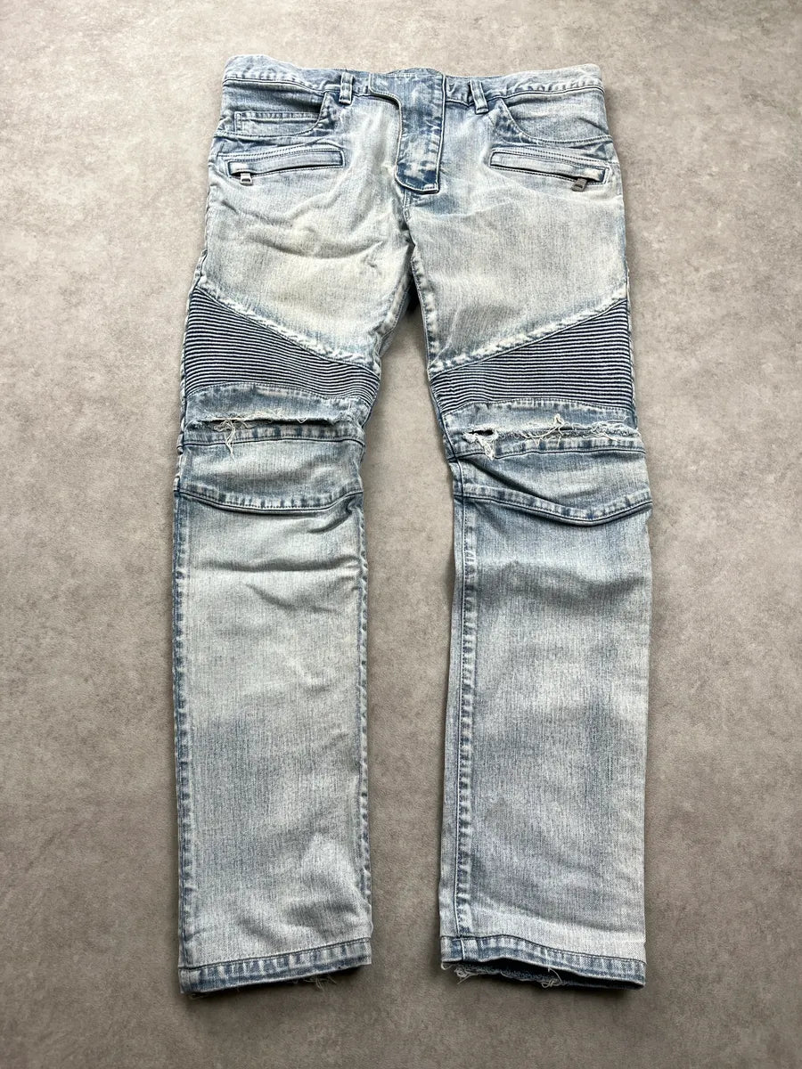 SS2015 Balmain Denim Biker Light Slim Blue Denim Jeans yITmOZKT 0