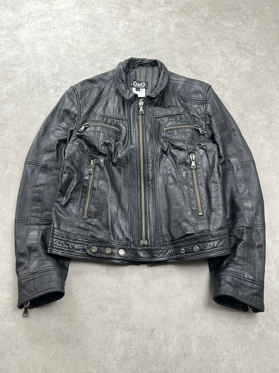 SS2005 Dolce & Gabbana Multi-Zip Lizard Embossed Black Leather Jacket cbsSggLT 3