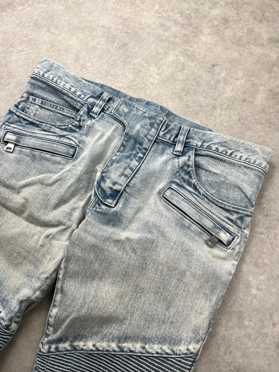 SS2015 Balmain Denim Biker Light Slim Blue Denim Jeans yITmOZKT 5