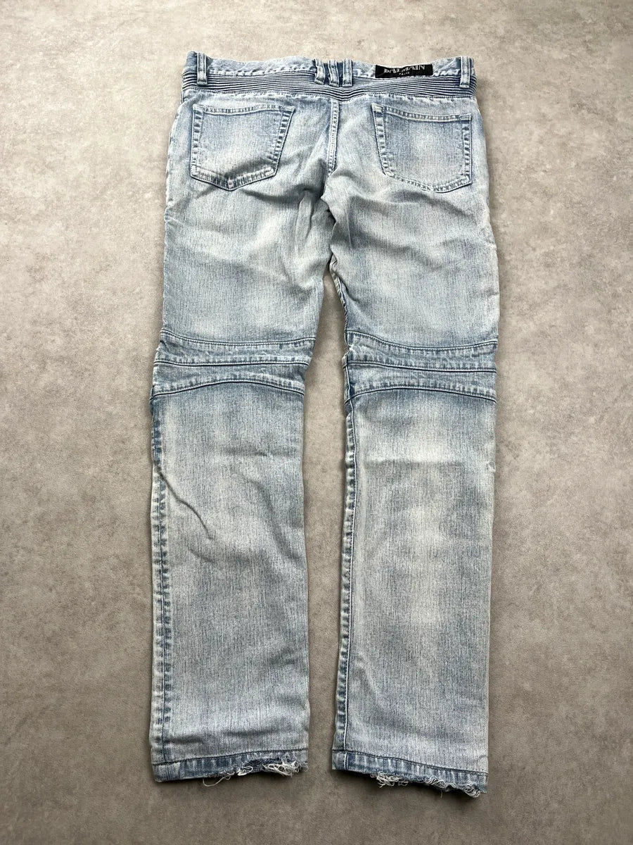 SS2015 Balmain Denim Biker Light Slim Blue Denim Jeans yITmOZKT 4