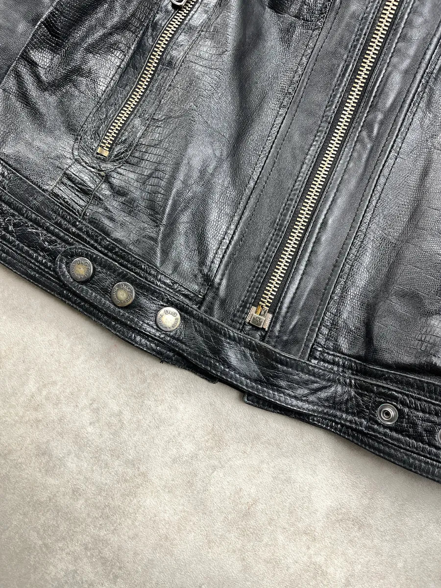 SS2005 Dolce & Gabbana Multi-Zip Lizard Embossed Black Leather Jacket cbsSggLT 7