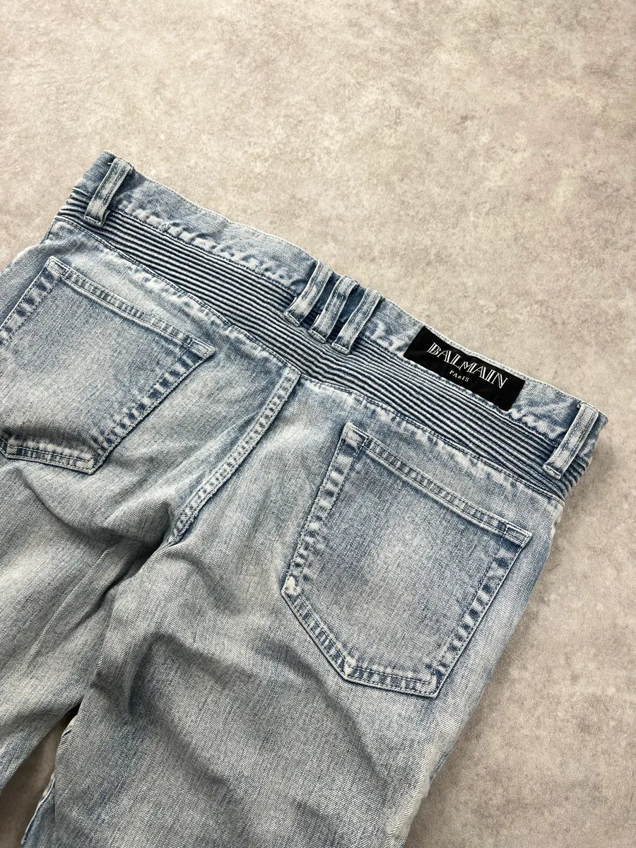 SS2015 Balmain Denim Biker Light Slim Blue Denim Jeans yITmOZKT 7