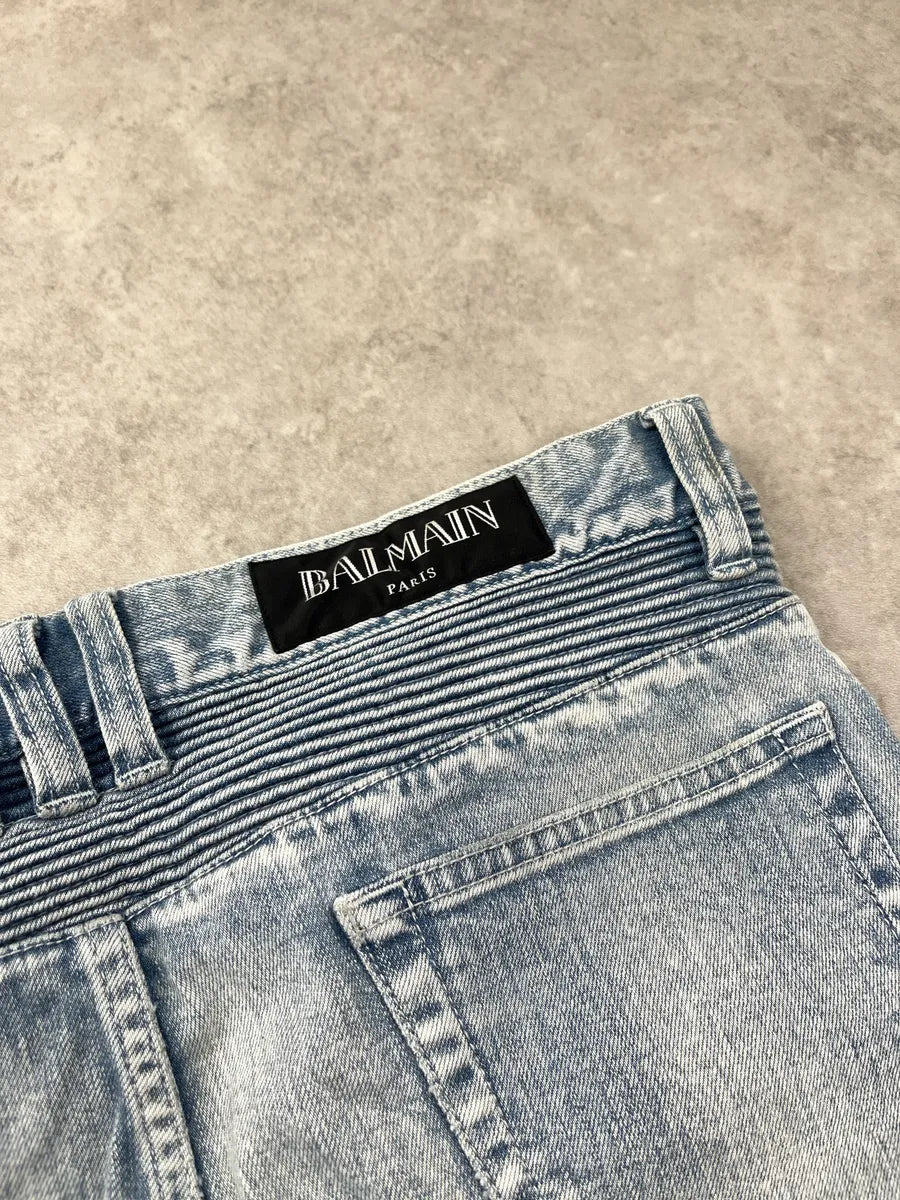 SS2015 Balmain Denim Biker Light Slim Blue Denim Jeans yITmOZKT 9