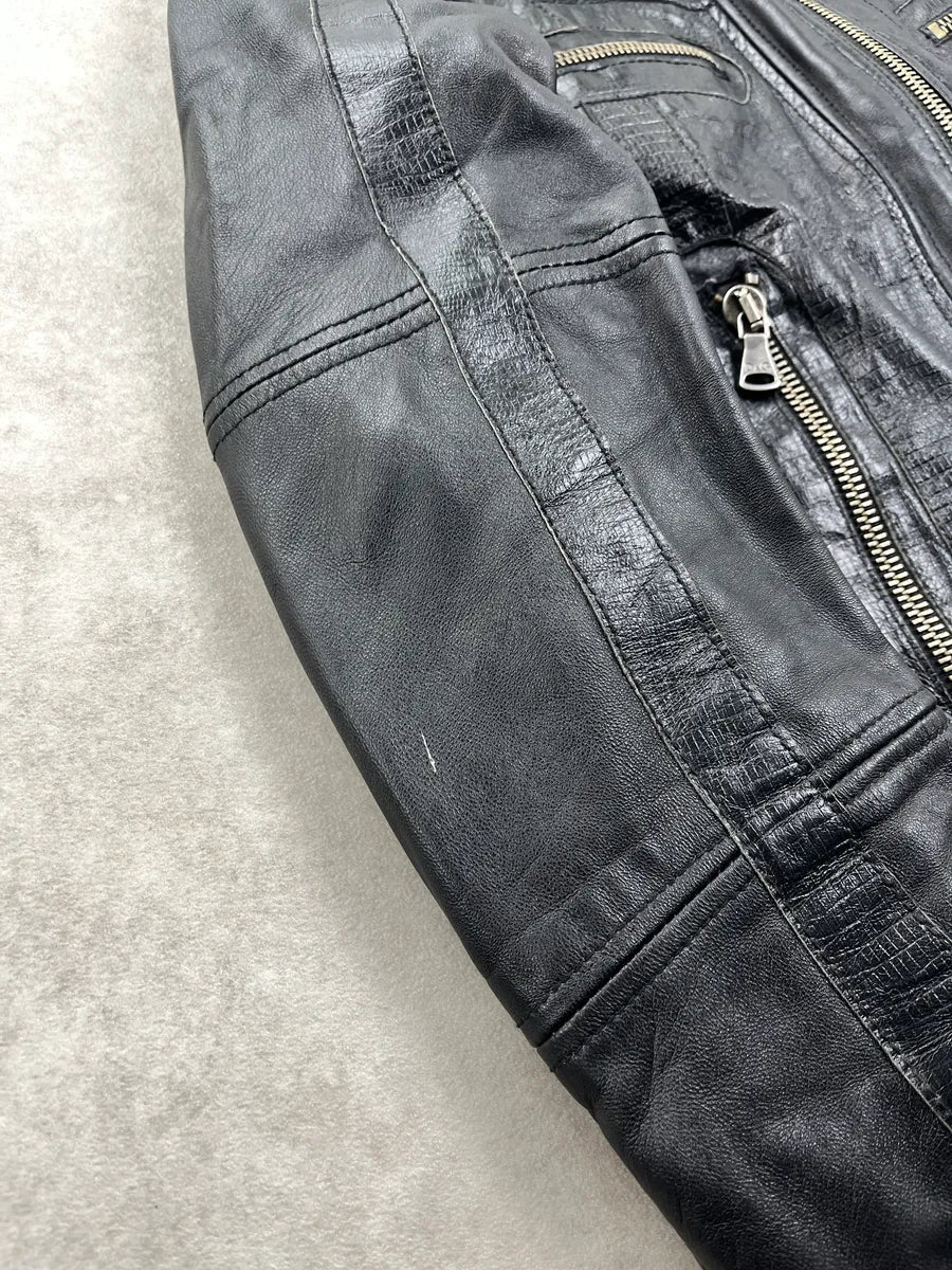 SS2005 Dolce & Gabbana Multi-Zip Lizard Embossed Black Leather Jacket cbsSggLT 9