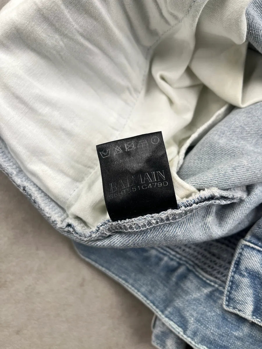 SS2015 Balmain Denim Biker Light Slim Blue Denim Jeans yITmOZKT 11