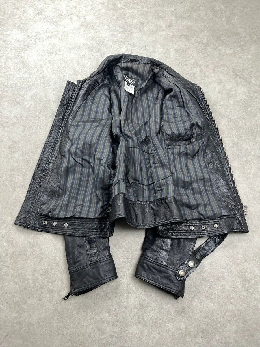 SS2005 Dolce & Gabbana Multi-Zip Lizard Embossed Black Leather Jacket cbsSggLT 5