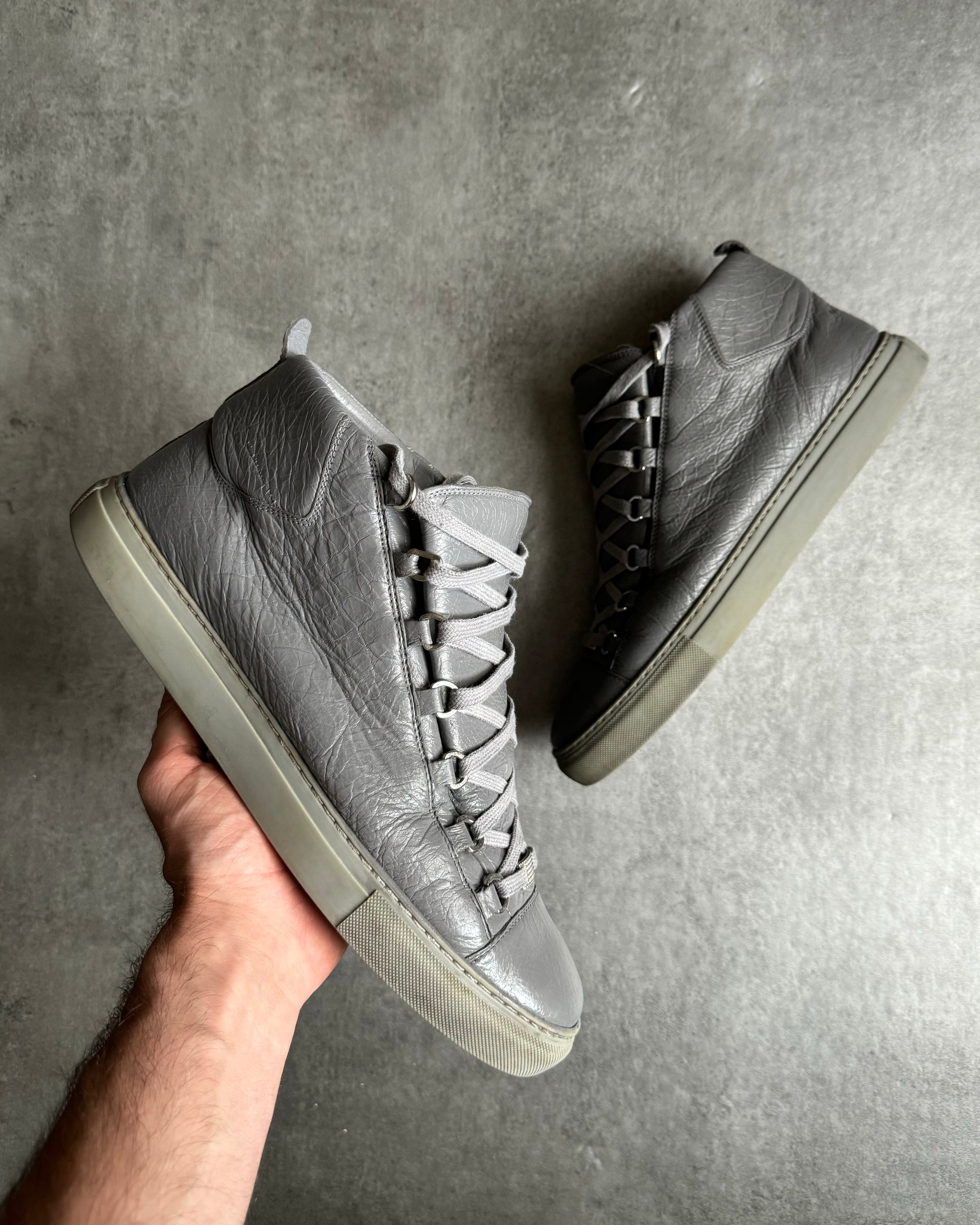 Leather Shoes Balenciaga High Top Grey Arena Sneakers Balenciaga