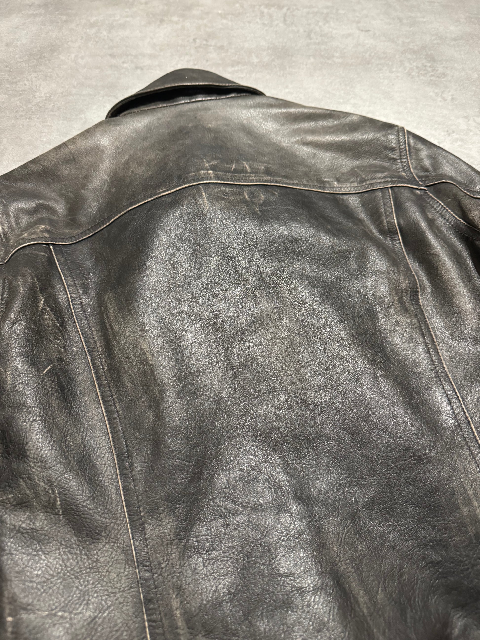 2000s Cavalli Brut Raw Patin Archive Leather Jacket (XS) - 4