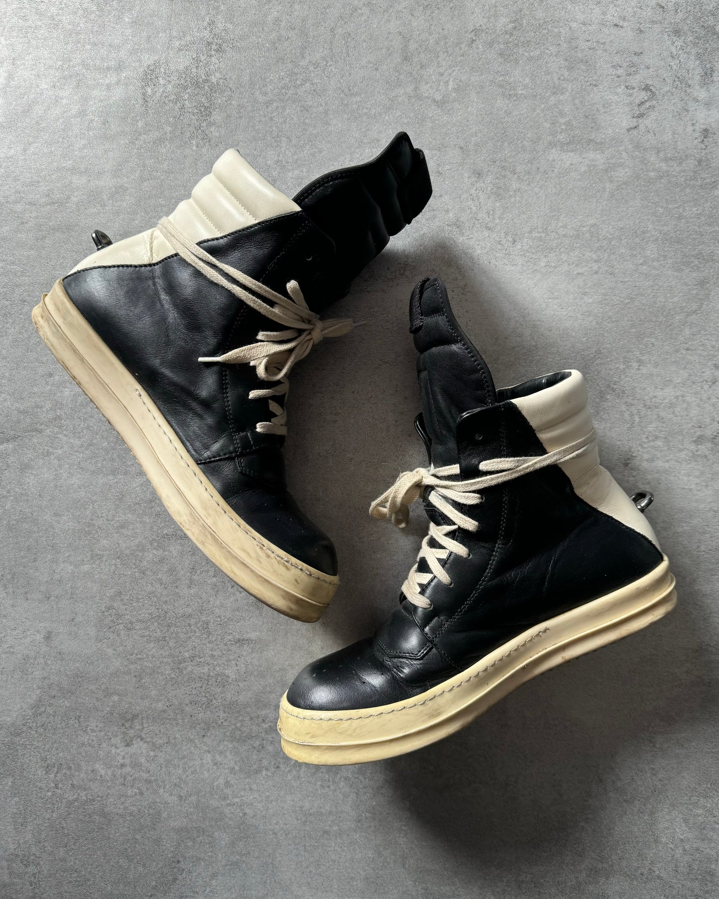 Rick Owens Black & White Leather Geobasket  (41) - 3