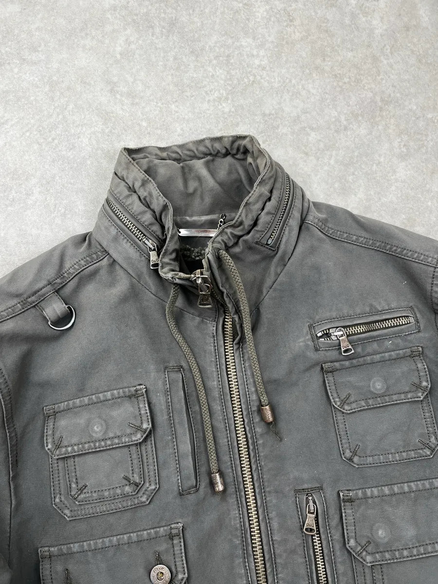 AW2003 Dolce & Gabbana Dark Grey Sherpa Lined Multi-Pocket Jacket tfllUAet 5